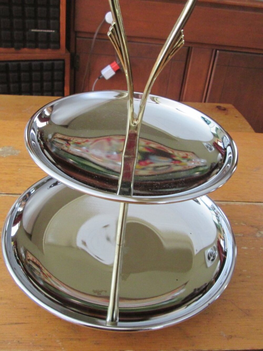 vTG VOGUE Kromex tidbit tiered server dish chrome brass in box - Picture 6 of 6